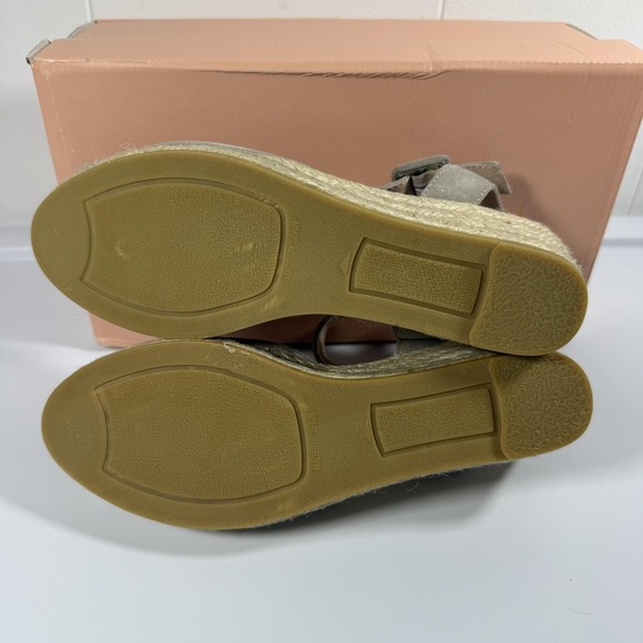 Eric Michael Wedge Sandals Womens Taupe Suede Espadrille Ankle Strap Shoes